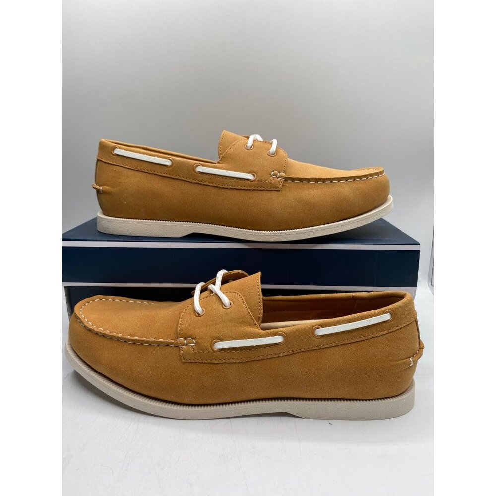 Club Room Men's Sand Brown Elliot Lace up Round Rubber Sole Boat Shoes NIB